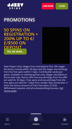 Promociones móviles del casino Jazzy Spins