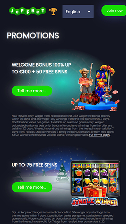 Promociones del casino Jeffbet para móviles