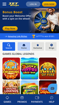 Jet Bingo Homepage Mobile