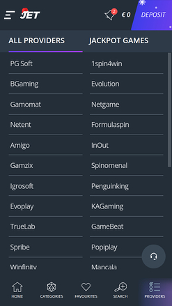 Jet Casino Spielentwickler Mobile