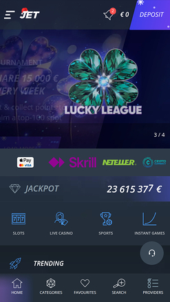 Jet Casino Homepage Mobil