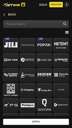 Développeurs de jeux de casino Jetwin Mobile