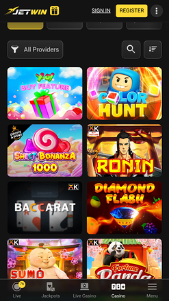 Jeux de casino Jetwin sur mobile