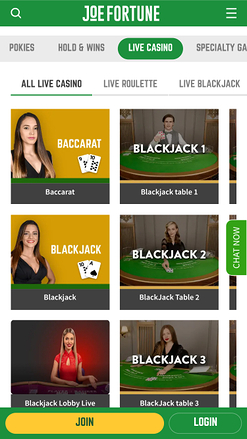 Joe Fortune Casino Live Croupier Mobile