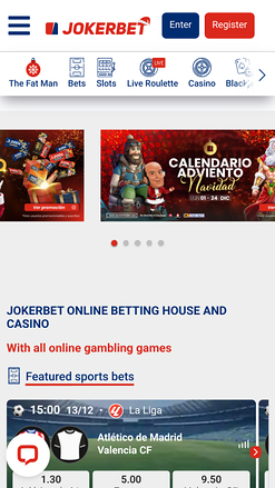 Page d'accueil mobile du casino Jokerbet