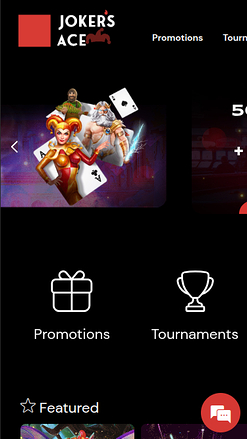 Screenshot della homepage di Joker's Ace Casino per dispositivi mobili