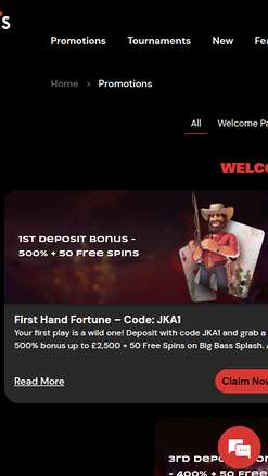 Screenshot delle promozioni di Joker's Ace Casino per dispositivi mobili