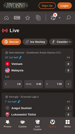 Joy Casino Mobile Sport in diretta