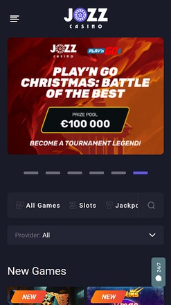 Page d'accueil mobile de Jozz Casino