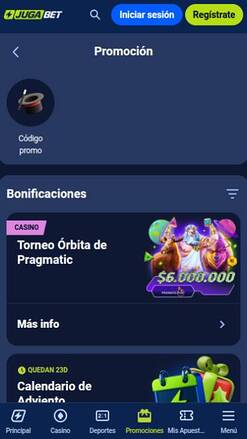 Capture d'écran de la page mobile des promotions du casino Jugabet