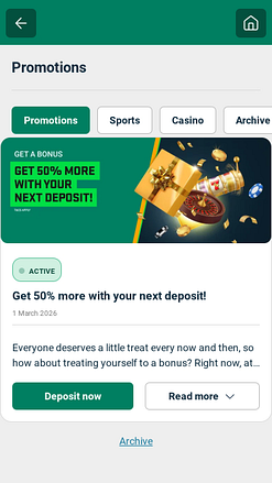 Captura de pantalla móvil de las promociones del casino JumboBet