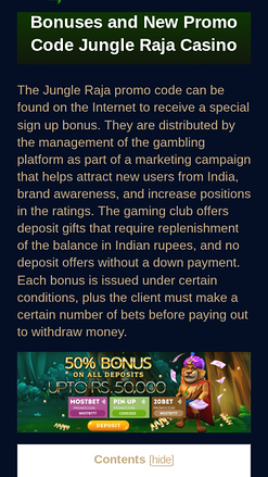 Promozioni per dispositivi mobili del casinò JungleRaja