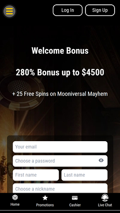 Page d'accueil mobile du casino Jupiter Club