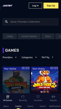 JustBit Casino Mobile Games