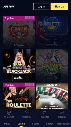 JustBit Casino Mobile live dealer