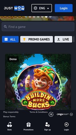 Giochi per dispositivi mobili di JustWOW Casino