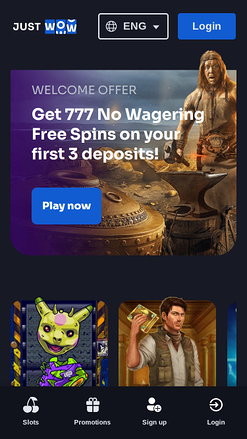 Homepage mobile di JustWOW Casino