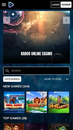 Page d’accueil du Kaboo Casino Mobile