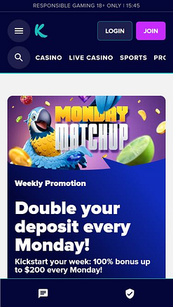 Page d'accueil mobile du casino Karamba