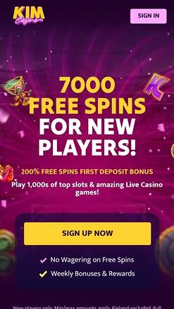 Página principal de Kim Casino Móvil