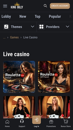 Croupier en direct du King Billy Casino Mobile