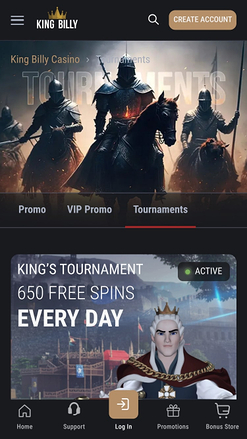 Tournois du King Billy Casino Mobile