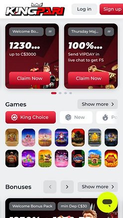KingPari Casino mobile homepage