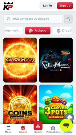 KingPari Casino jackpot mobile page
