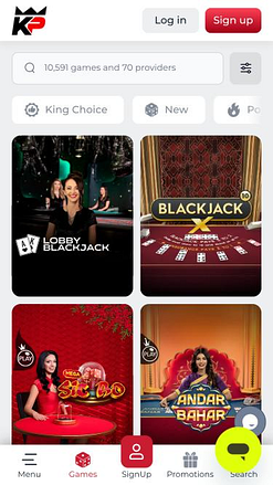 KingPari Casino live dealer mobile page