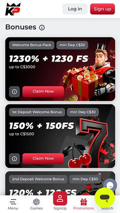 KingPari Casino promotions mobile page
