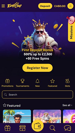 Page d'accueil mobile de King's Chip Casino