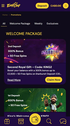 Promotions mobiles du casino King's Chip