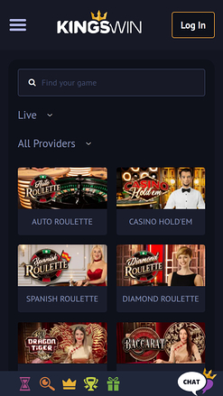 Casino mobile KingsWin avec croupier en direct