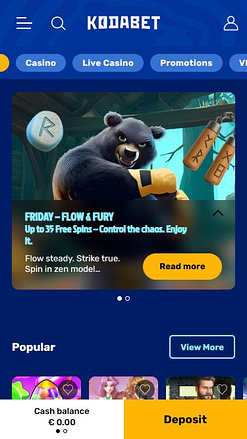 Página de inicio móvil de KodaBet Casino