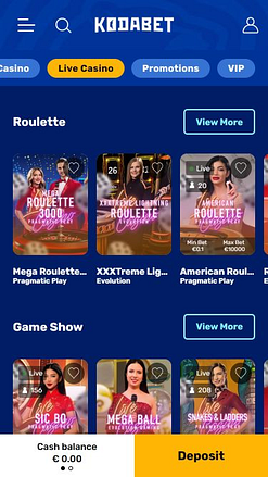 KodaBet Casino Móvil con crupier en vivo