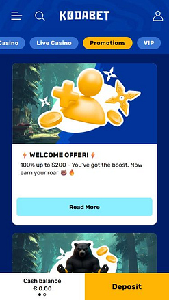 Promociones móviles de KodaBet Casino