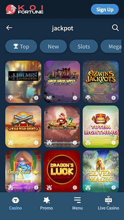 Jackpot mobile du casino KoiFortune
