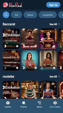 KoiFortune Casino Mobile Croupier en direct