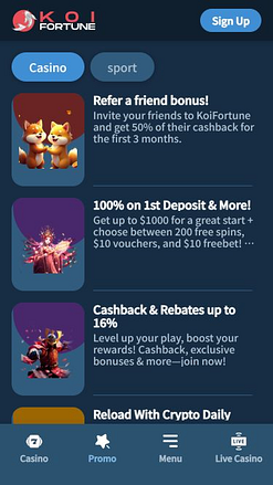 Promotions mobiles du casino KoiFortune