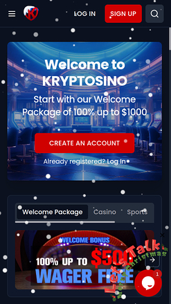 Homepage mobile del casinò Kryptosino