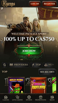Pagina iniziale mobile di Kyngs Casino