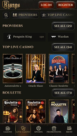 Casinò Live di Kyngs Casino per Mobile