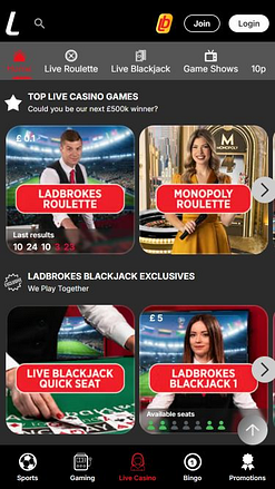 Casinò Live di Ladbrokes Casino per Mobile