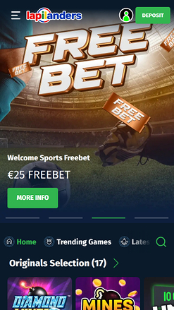 Page d'accueil mobile du casino Lapilanders