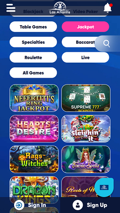 Jackpot mobile du casino Las Atlantis