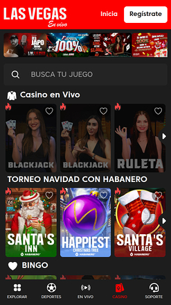 Page d'accueil mobile du casino en direct de Las Vegas