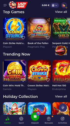 Jeux mobiles de casino Lazybar