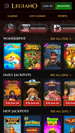 Jackpot mobile du casino Legiano