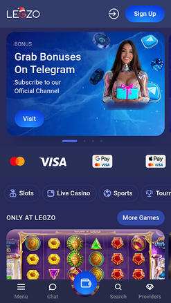 Page d'accueil mobile du casino Legzo