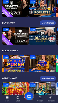 Croupier en direct mobile Legzo Casino